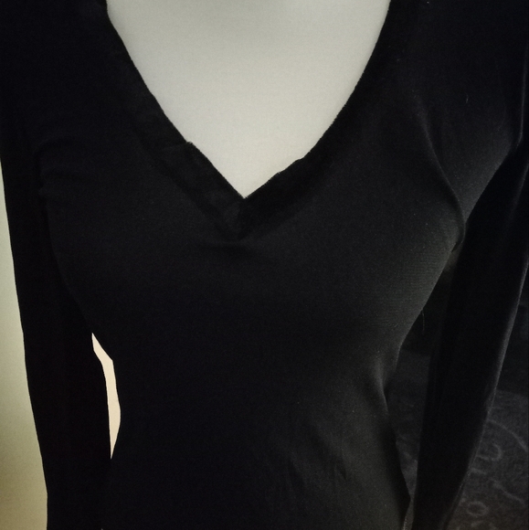 Used,not new black semi sheer mesh long sleeve fitted top with velour neck. - Picture 2 of 3